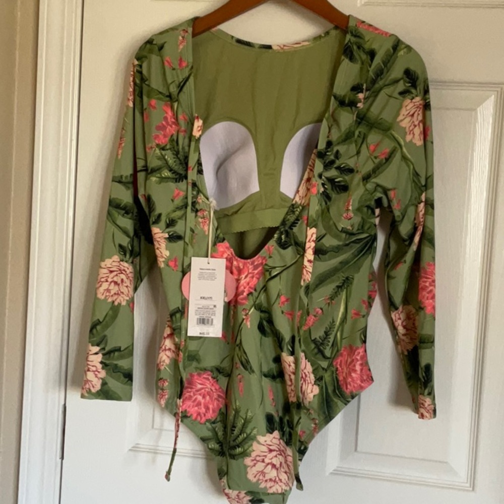 Agua Bendita Green and Pink Floral Swim Bodysuit - Picture 4 of 6